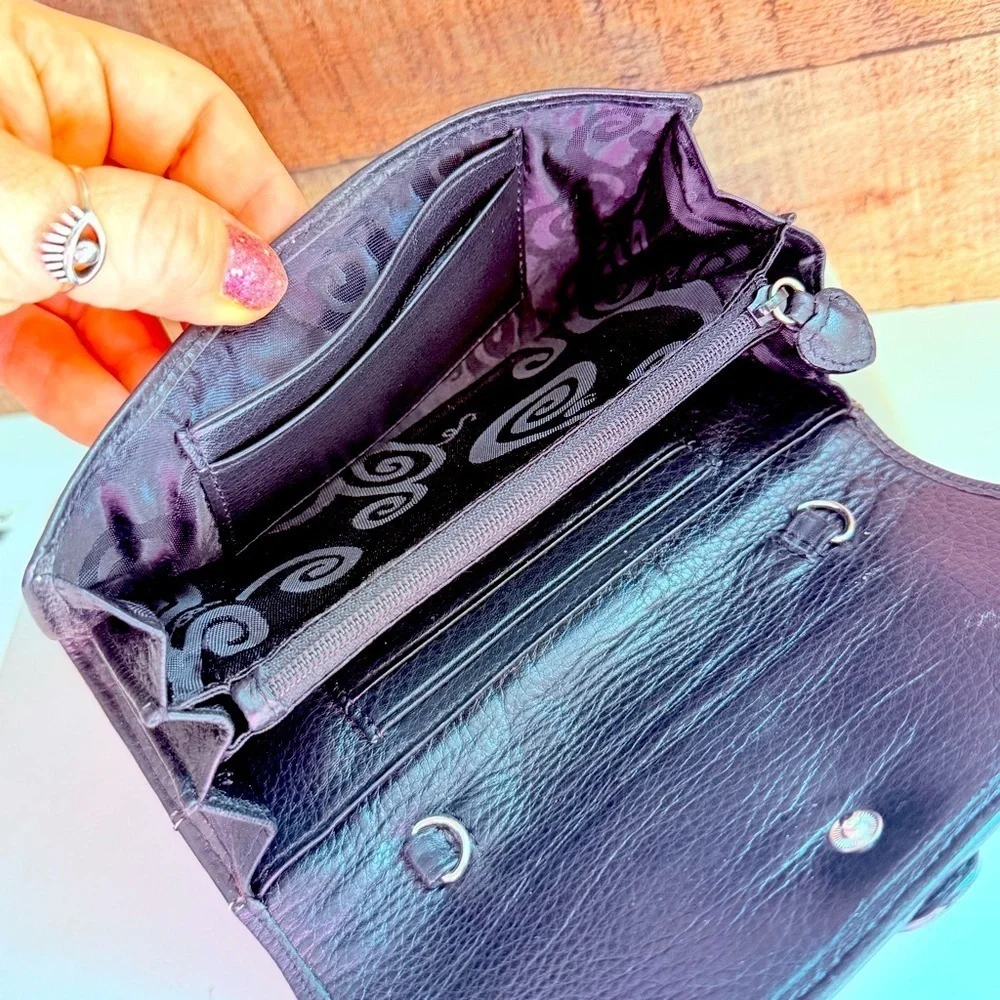 Brighton Leather Tooled Beaded Snap Wallet Organizer Crossbody Bag
